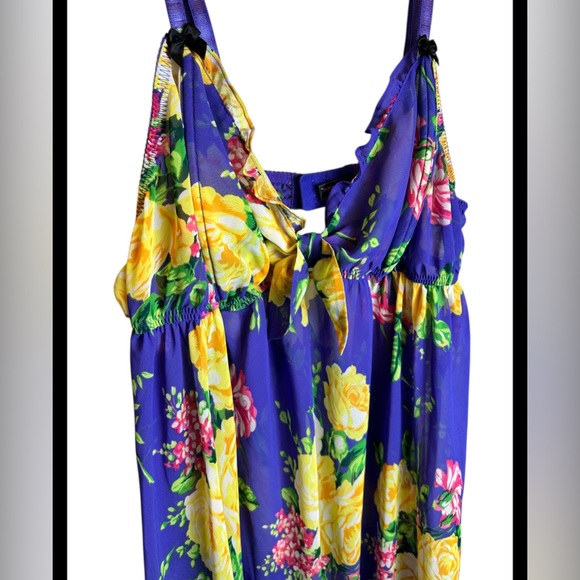 Vintage Betsey Johnson Floral Purple Yellow Babydoll Slip Dress Size 1X - Picture 2 of 5
